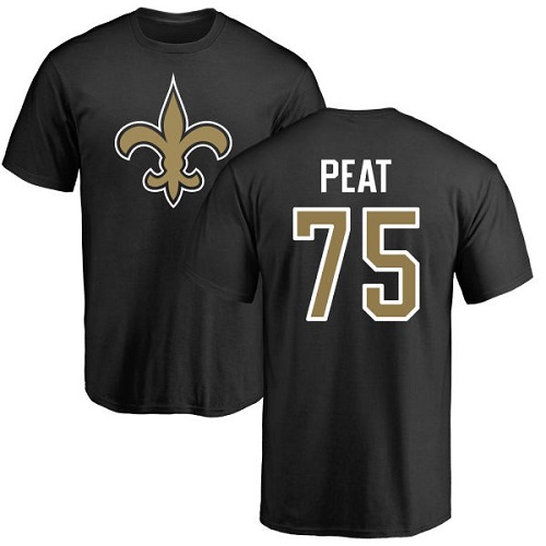 Men New Orleans Saints Black Andrus Peat Name and Number Logo NFL Football #75 T Shirt